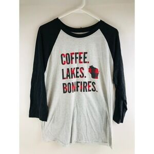 Lakeside Shirt Women's Size L Gray 3/4 Sleeve Round Neck *COFFEE LAKES BONFIRES*